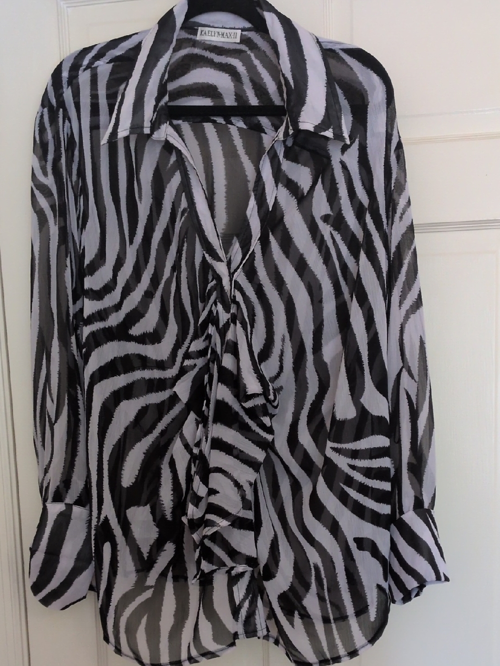 Eileen Fisher Black and White Zebra-Print Button-Down Blouse